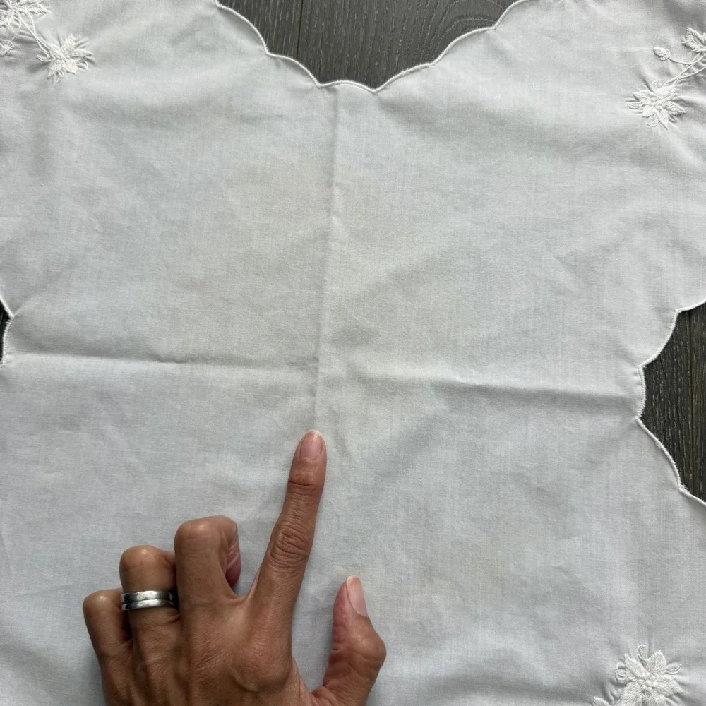Vintage Embroidered Bread Biscuit Liners 6 White Crochet Poinsettia Cottagecore